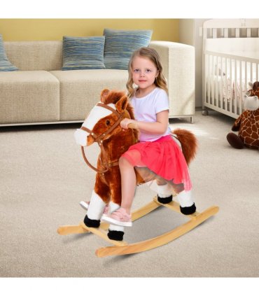 Rocking Horse Toy Plush Wood Pony Riding Rocker Neigh Sound Brown