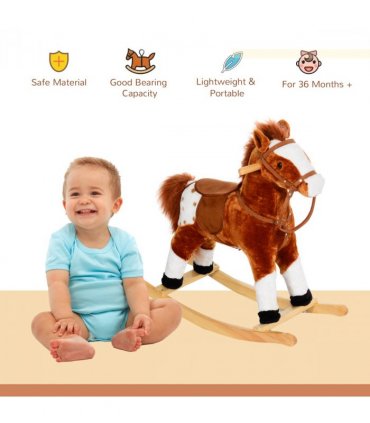 Rocking Horse Toy Plush Wood Pony Riding Rocker Neigh Sound Brown