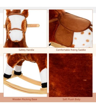 Rocking Horse Toy Plush Wood Pony Riding Rocker Neigh Sound Brown