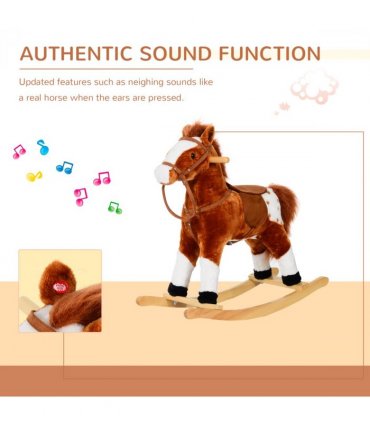 Rocking Horse Toy Plush Wood Pony Riding Rocker Neigh Sound Brown