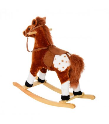 Rocking Horse Toy Plush Wood Pony Riding Rocker Neigh Sound Brown