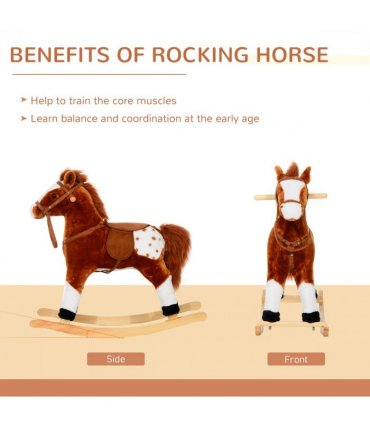 Rocking Horse Toy Plush Wood Pony Riding Rocker Neigh Sound Brown