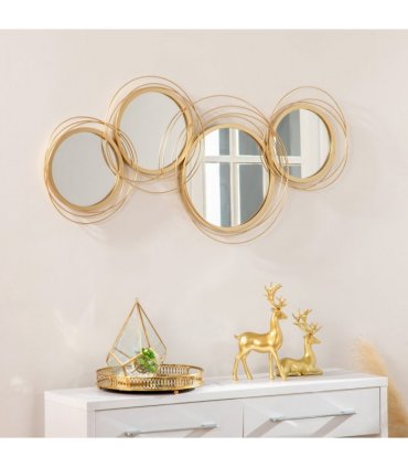 HOMCOM Metal Wall Art Decorative Mirror Decor Modern Wall Sculpture, Gold
