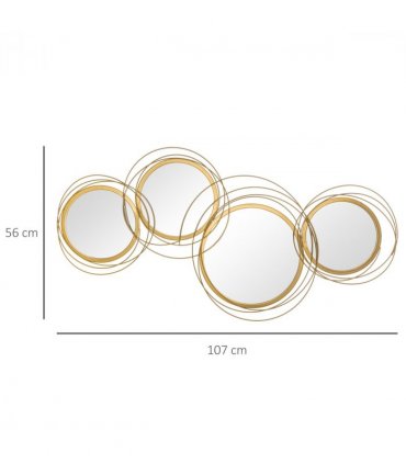 HOMCOM Metal Wall Art Decorative Mirror Decor Modern Wall Sculpture, Gold