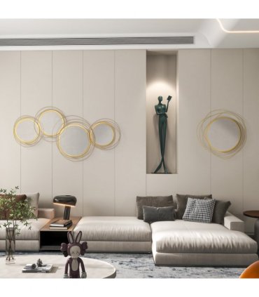 HOMCOM Metal Wall Art Decorative Mirror Decor Modern Wall Sculpture, Gold
