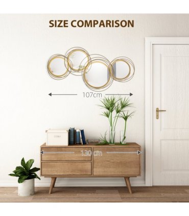 HOMCOM Metal Wall Art Decorative Mirror Decor Modern Wall Sculpture, Gold