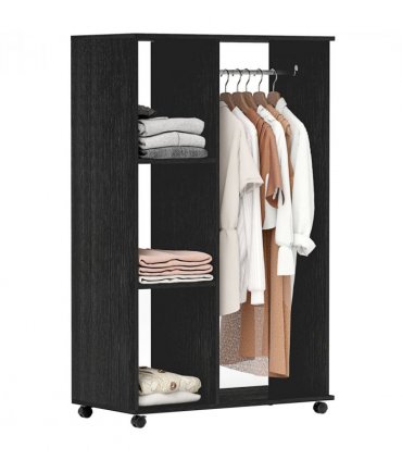 Rolling Open Wardrobe Hanging Rail Storage Shelves for Clothes, Black