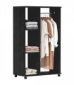 Rolling Open Wardrobe Hanging Rail Storage Shelves for Clothes, Black