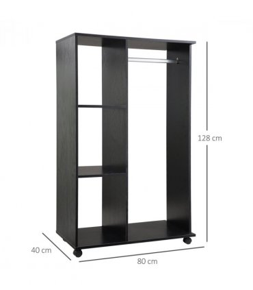 Rolling Open Wardrobe Hanging Rail Storage Shelves for Clothes, Black