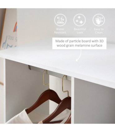 Mobile Double Open Wardrobe w/ Clothes Hanging Rail Colthing White