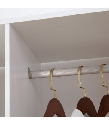 Mobile Double Open Wardrobe w/ Clothes Hanging Rail Colthing White
