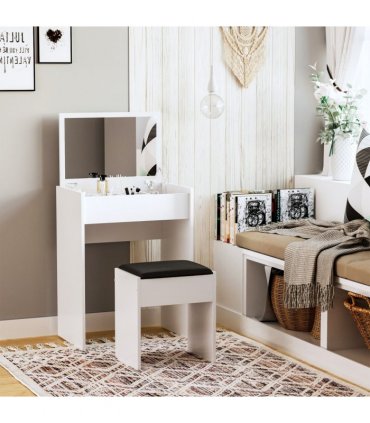 Dressing Table Set White Flip-up Mirror Hidden Space Padded Stool Multi-purpose