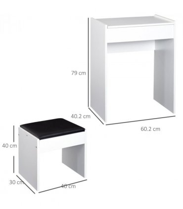 Dressing Table Set White Flip-up Mirror Hidden Space Padded Stool Multi-purpose