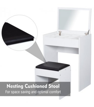 Dressing Table Set White Flip-up Mirror Hidden Space Padded Stool Multi-purpose