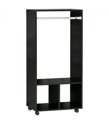 Open Wardrobe Clothes Rail Bedroom Clothes Storage Rod Shelves Black