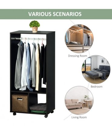Open Wardrobe Clothes Rail Bedroom Clothes Storage Rod Shelves Black