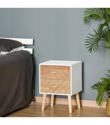 Nordic Style 2 Drawers Side Cabinet Wooden Bedside Table Storage Chest