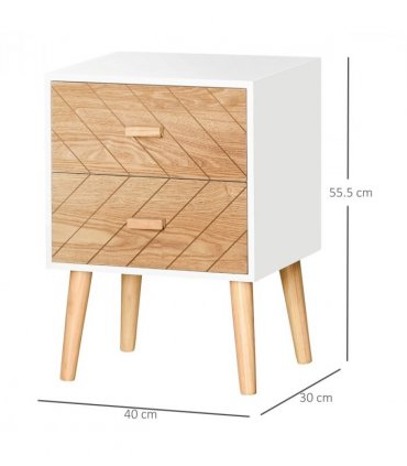 Nordic Style 2 Drawers Side Cabinet Wooden Bedside Table Storage Chest