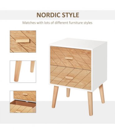 Nordic Style 2 Drawers Side Cabinet Wooden Bedside Table Storage Chest