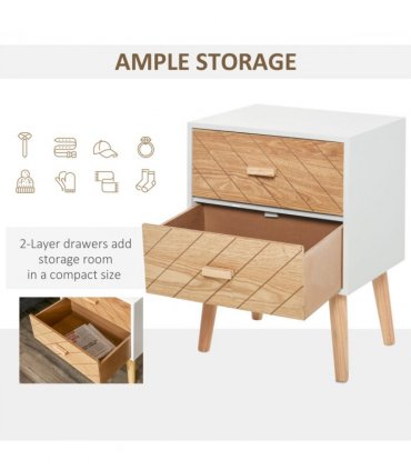 Nordic Style 2 Drawers Side Cabinet Wooden Bedside Table Storage Chest