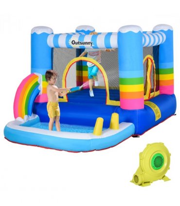 Kids Bouncy Castle with Pool Outdoor Trampoline W/ Net Blower 3-8 Yrs