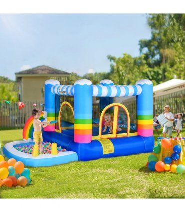 Kids Bouncy Castle with Pool Outdoor Trampoline W/ Net Blower 3-8 Yrs