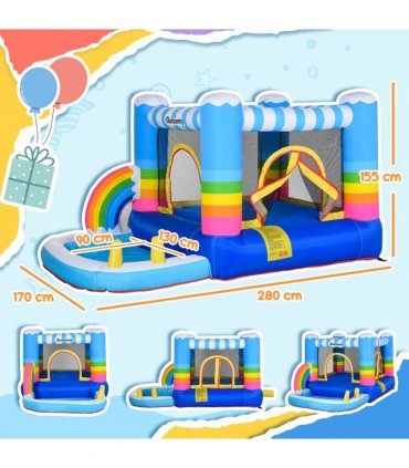 Kids Bouncy Castle with Pool Outdoor Trampoline W/ Net Blower 3-8 Yrs