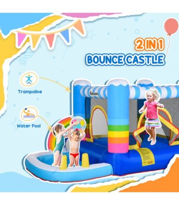 Kids Bouncy Castle with Pool Outdoor Trampoline W/ Net Blower 3-8 Yrs