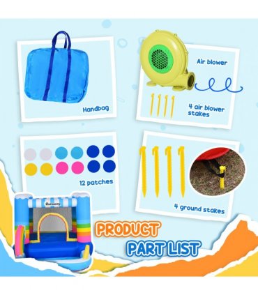 Kids Bouncy Castle with Pool Outdoor Trampoline W/ Net Blower 3-8 Yrs
