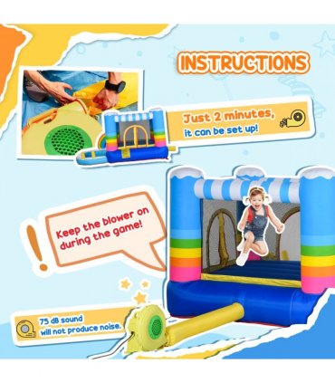 Kids Bouncy Castle with Pool Outdoor Trampoline W/ Net Blower 3-8 Yrs