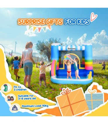 Kids Bouncy Castle with Pool Outdoor Trampoline W/ Net Blower 3-8 Yrs