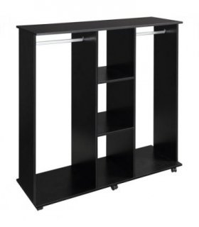 HOMCOM Open Wardrobe Double Mobile Storage Shelves Organizer W/6 Wheels-Black