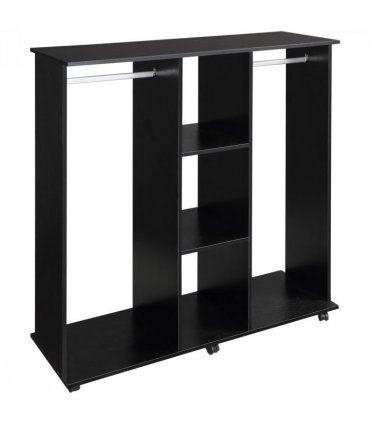 HOMCOM Open Wardrobe Double Mobile Storage Shelves Organizer W/6 Wheels-Black