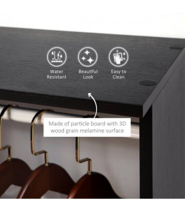 HOMCOM Open Wardrobe Double Mobile Storage Shelves Organizer W/6 Wheels-Black