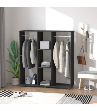 HOMCOM Open Wardrobe Double Mobile Storage Shelves Organizer W/6 Wheels-Black