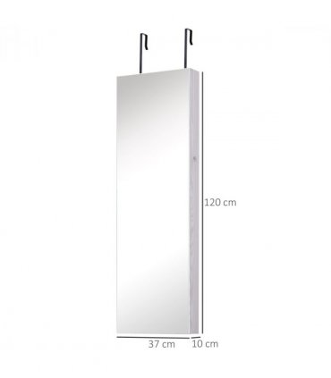 Hanging Mirrored Jewel Storage Cabinet Organiser Lockable w/6 LED White