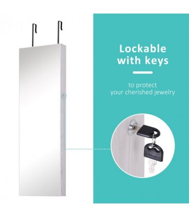 Hanging Mirrored Jewel Storage Cabinet Organiser Lockable w/6 LED White