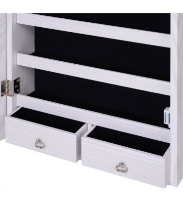 Hanging Mirrored Jewel Storage Cabinet Organiser Lockable w/6 LED White