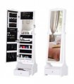 Mirrored Jewelry Cabinet Armoire Floor Standing  Lock, LED Light White