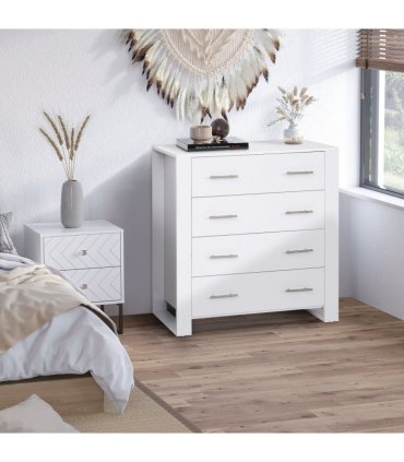 Chest Of 4 Drawers Home Storage Clothes Cabinet Metal Handles White