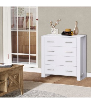 Chest Of 4 Drawers Home Storage Clothes Cabinet Metal Handles White