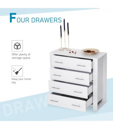 Chest Of 4 Drawers Home Storage Clothes Cabinet Metal Handles White