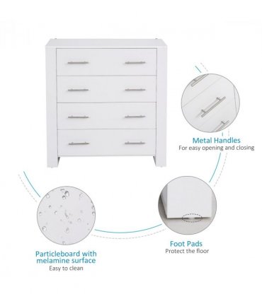 Chest Of 4 Drawers Home Storage Clothes Cabinet Metal Handles White