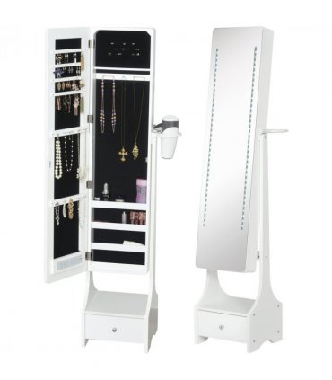 Freestanding Jewellery Storage Mirror Armoire  LED Lights Hooks Drawer