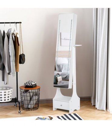 Freestanding Jewellery Storage Mirror Armoire  LED Lights Hooks Drawer