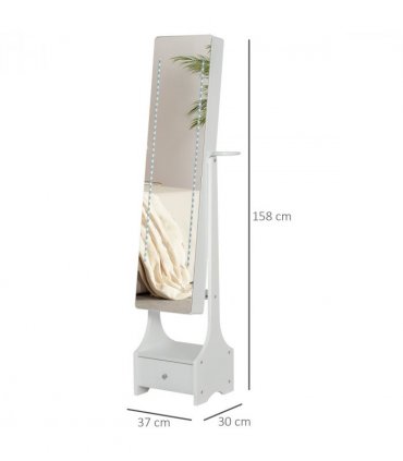 Freestanding Jewellery Storage Mirror Armoire  LED Lights Hooks Drawer
