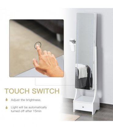 Freestanding Jewellery Storage Mirror Armoire  LED Lights Hooks Drawer