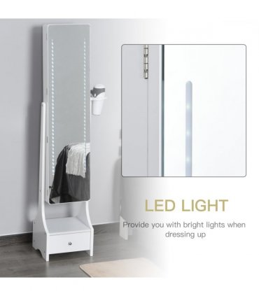 Freestanding Jewellery Storage Mirror Armoire  LED Lights Hooks Drawer