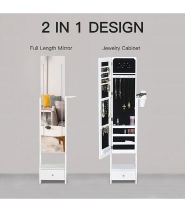 Freestanding Jewellery Storage Mirror Armoire  LED Lights Hooks Drawer