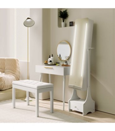 Freestanding Jewellery Storage Mirror Armoire  LED Lights Hooks Drawer